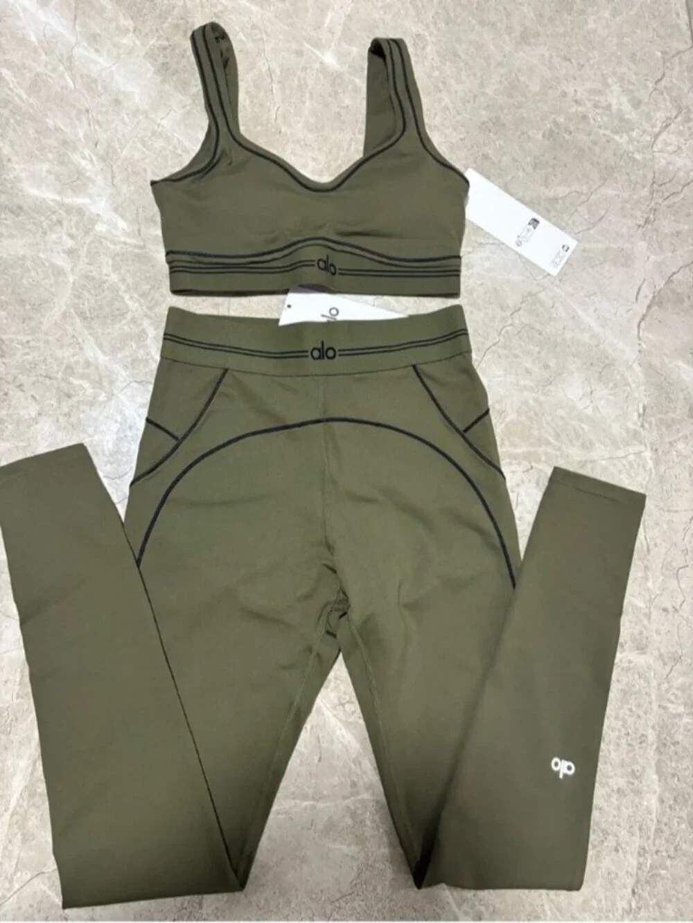 ALO Yoga Olive Green Sports Bra & Leggings Set